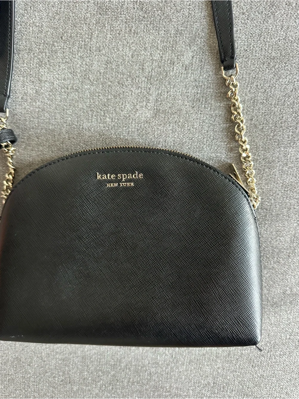 kate spade Black Leather Half-Moon Crossbody with Gold Chain